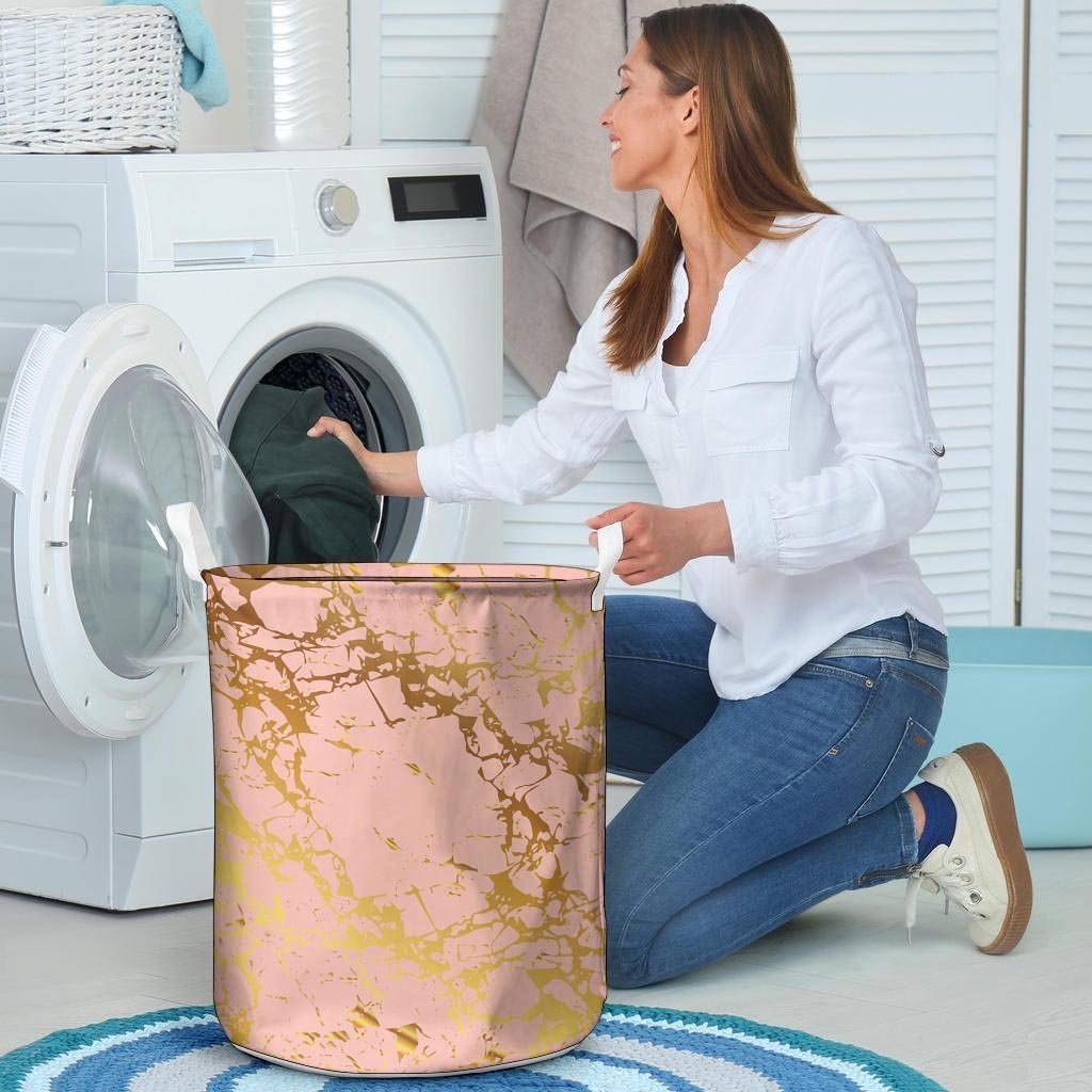 Pink Gold Marble Laundry Basket-grizzshop