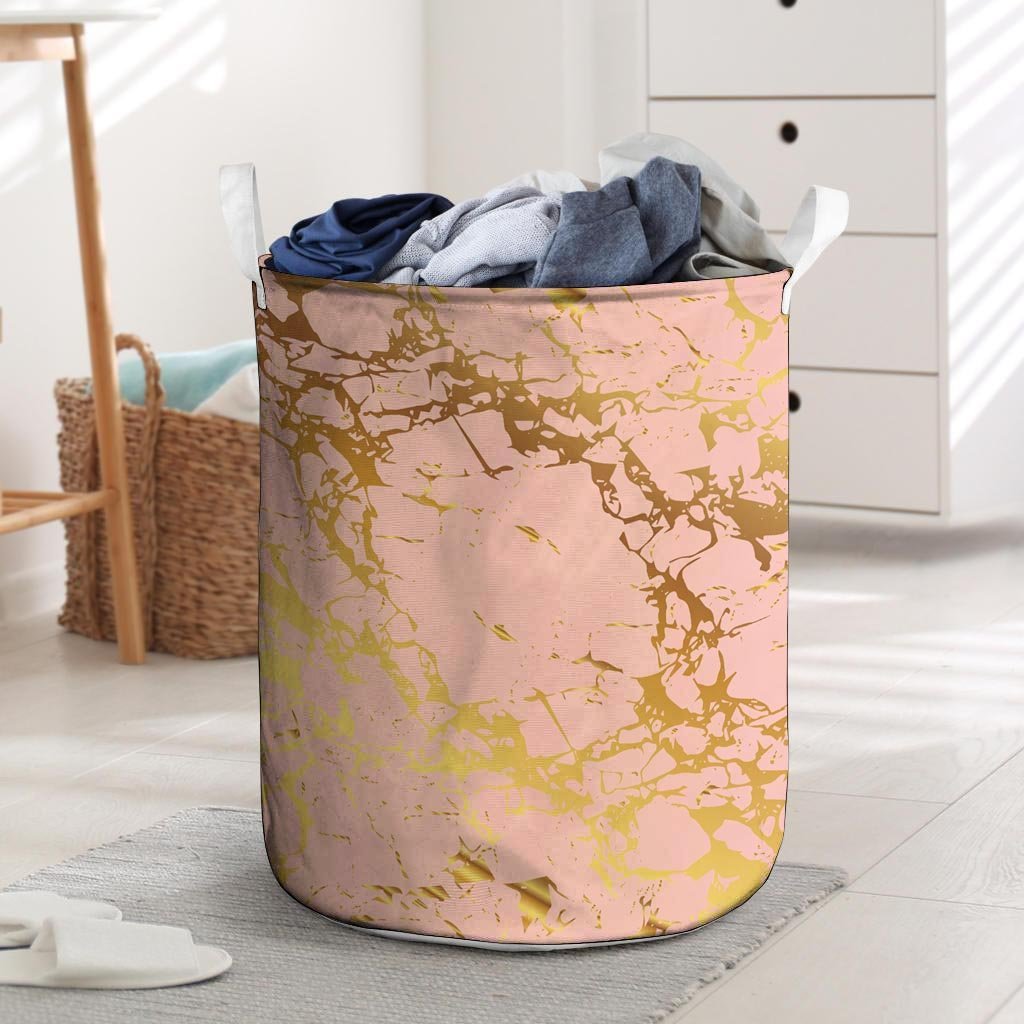 Pink Gold Marble Laundry Basket-grizzshop