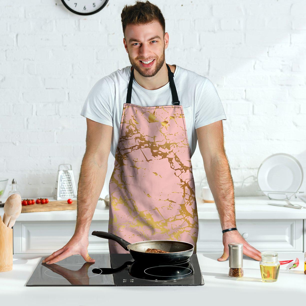 Pink Gold Marble Men's Apron-grizzshop