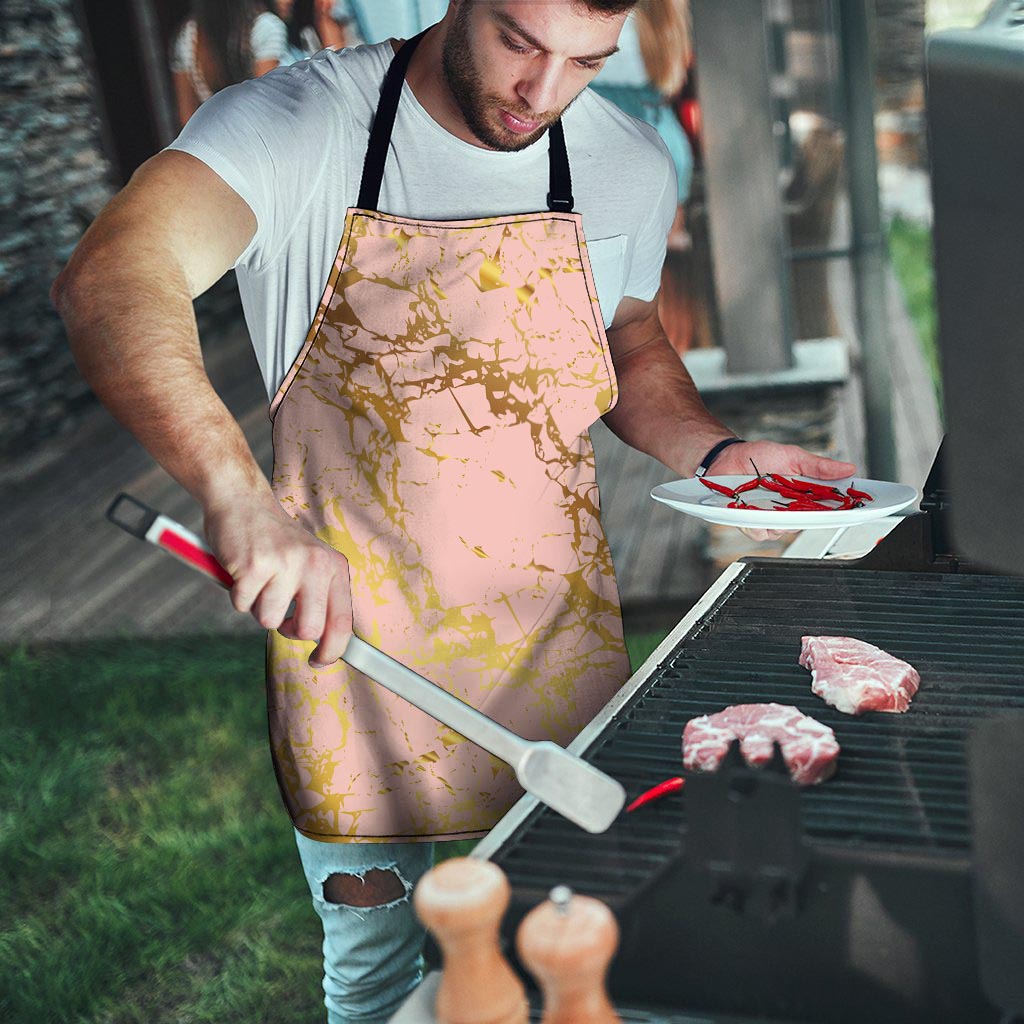 Pink Gold Marble Men's Apron-grizzshop