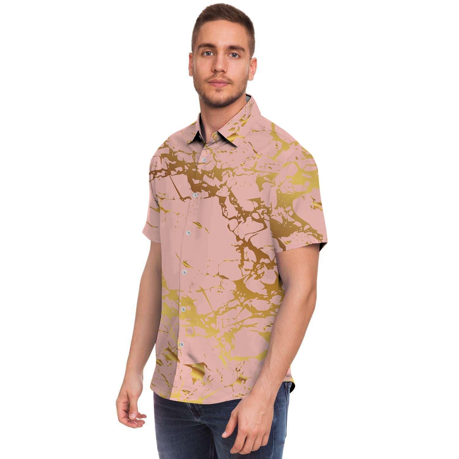 Pink Gold Marble Men's Short Sleeve Shirt-grizzshop
