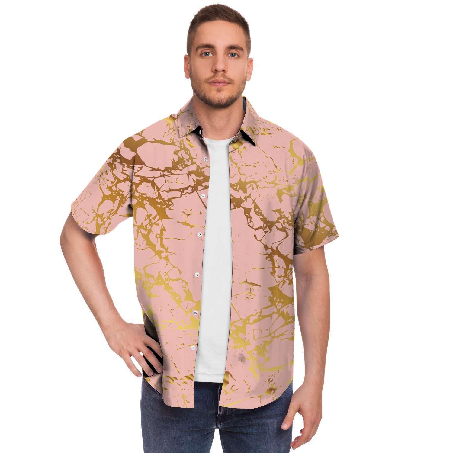Pink Gold Marble Men's Short Sleeve Shirt-grizzshop