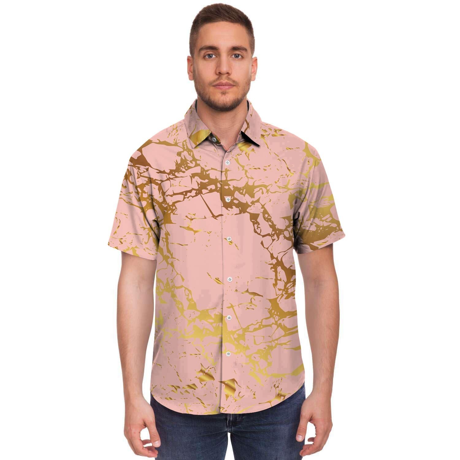 Pink Gold Marble Men's Short Sleeve Shirt-grizzshop