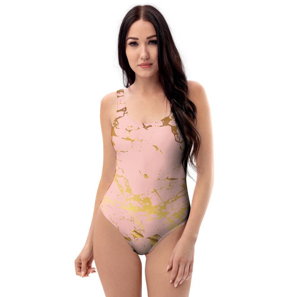 Pink Gold Marble One Piece Swimsuite-grizzshop