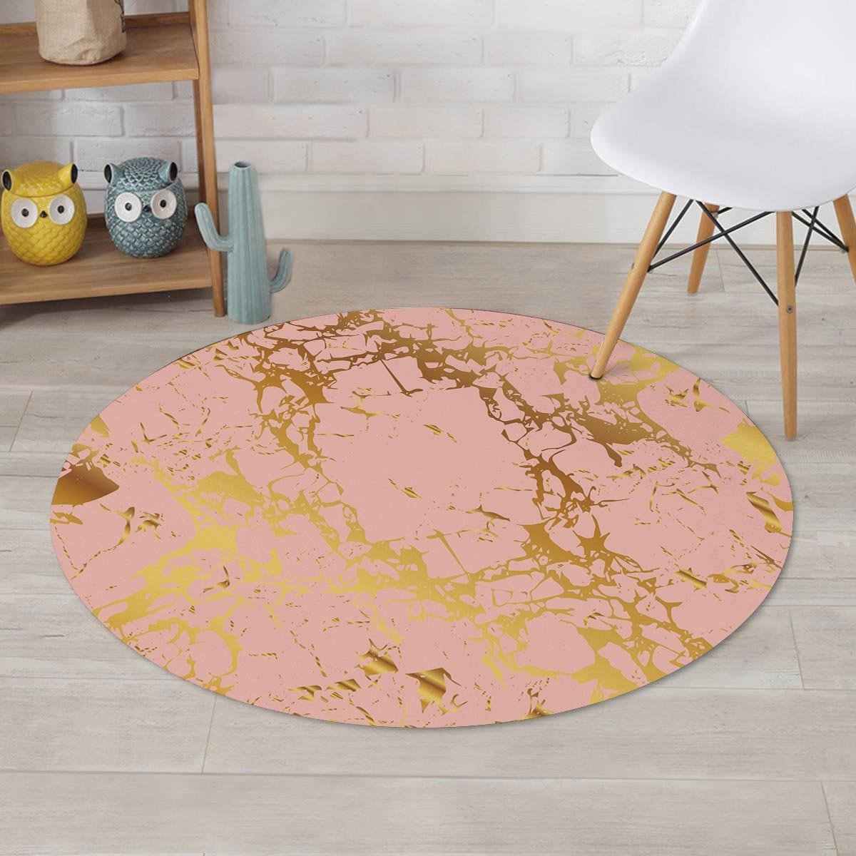 Pink Gold Marble Round Rug-grizzshop