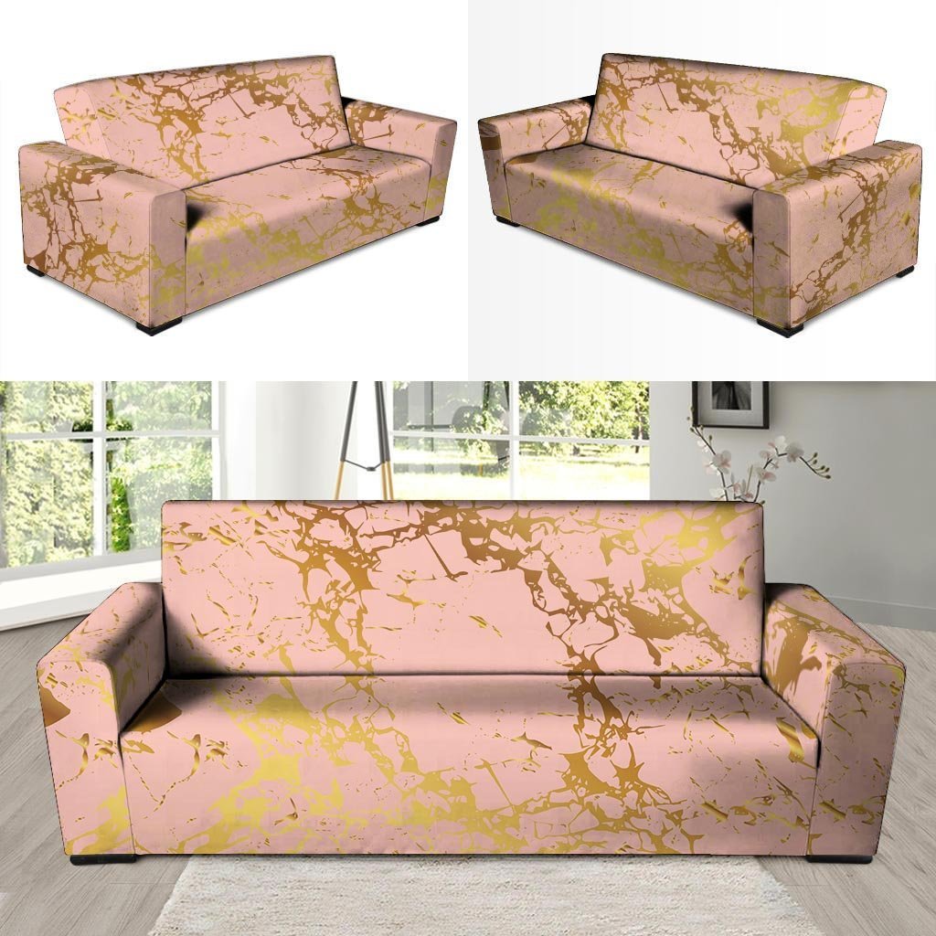 Pink Gold Marble Sofa Cover-grizzshop