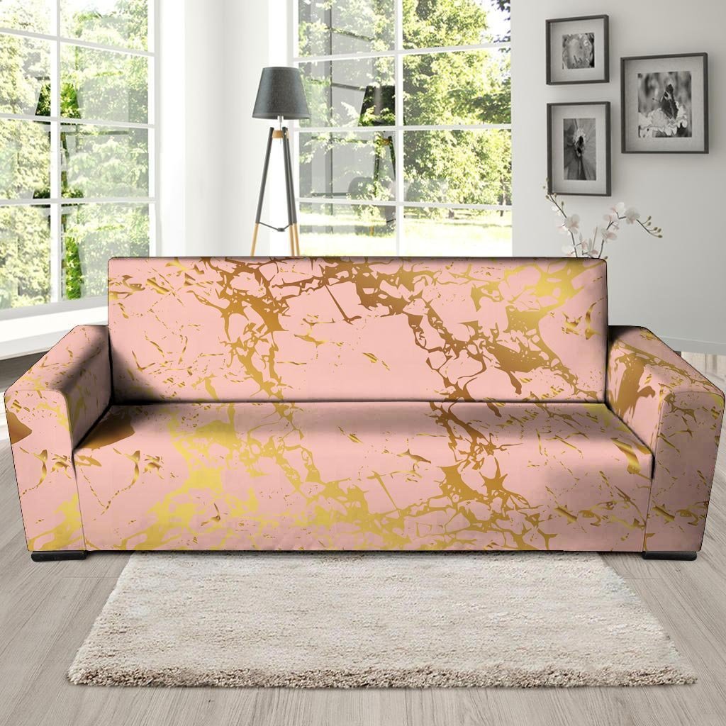 Pink Gold Marble Sofa Cover-grizzshop