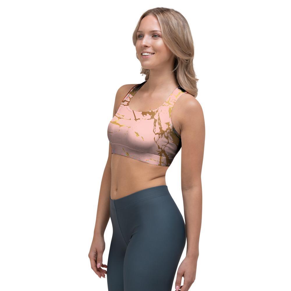 Pink Gold Marble Sports Bra-grizzshop