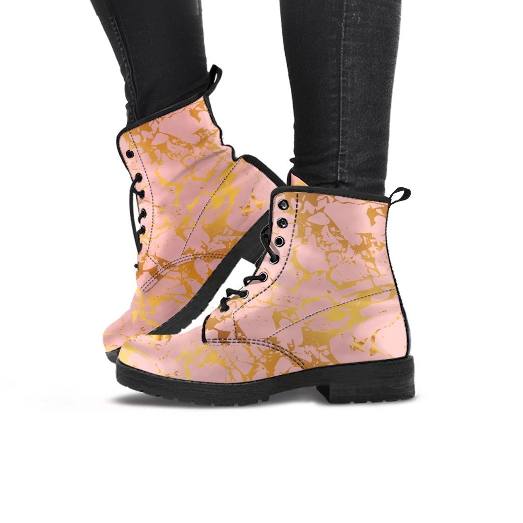 Pink Gold Marble Women's Boots-grizzshop