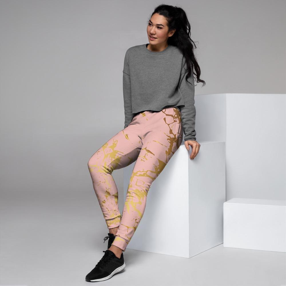 Pink Gold Marble Women's Joggers-grizzshop