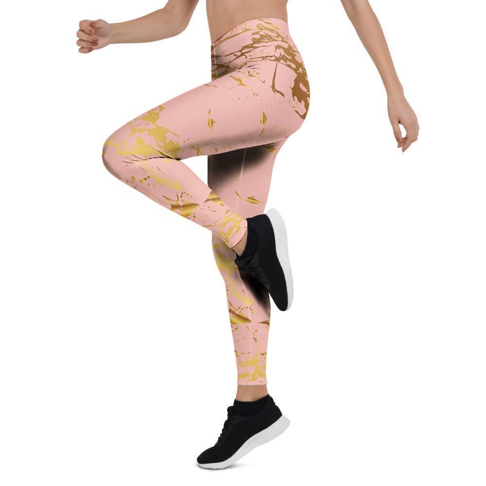 Pink Gold Marble Women's Leggings-grizzshop