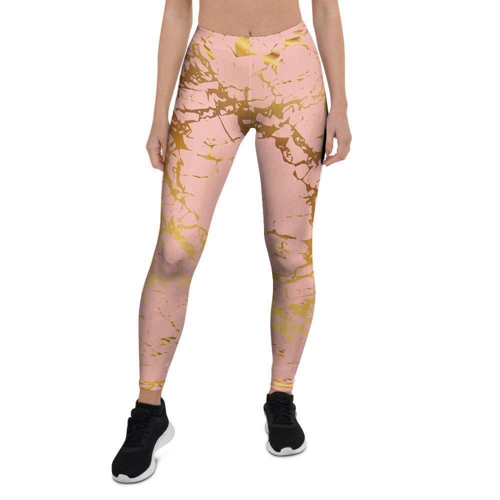 Pink Gold Marble Women's Leggings-grizzshop