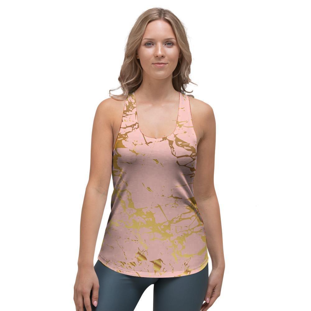 Pink Gold Marble Women's Racerback Tank Top-grizzshop