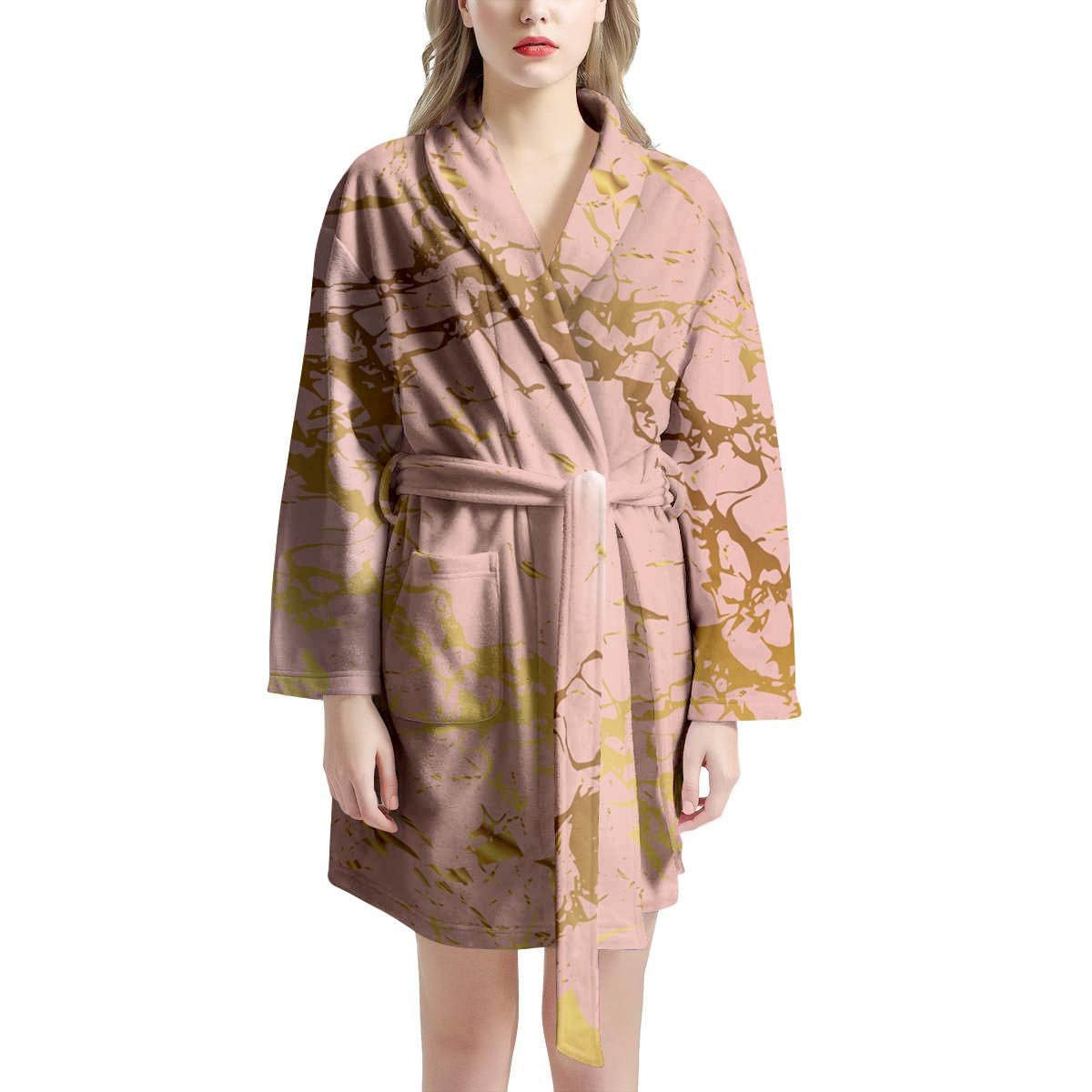 Pink Gold Marble Women's Robe-grizzshop