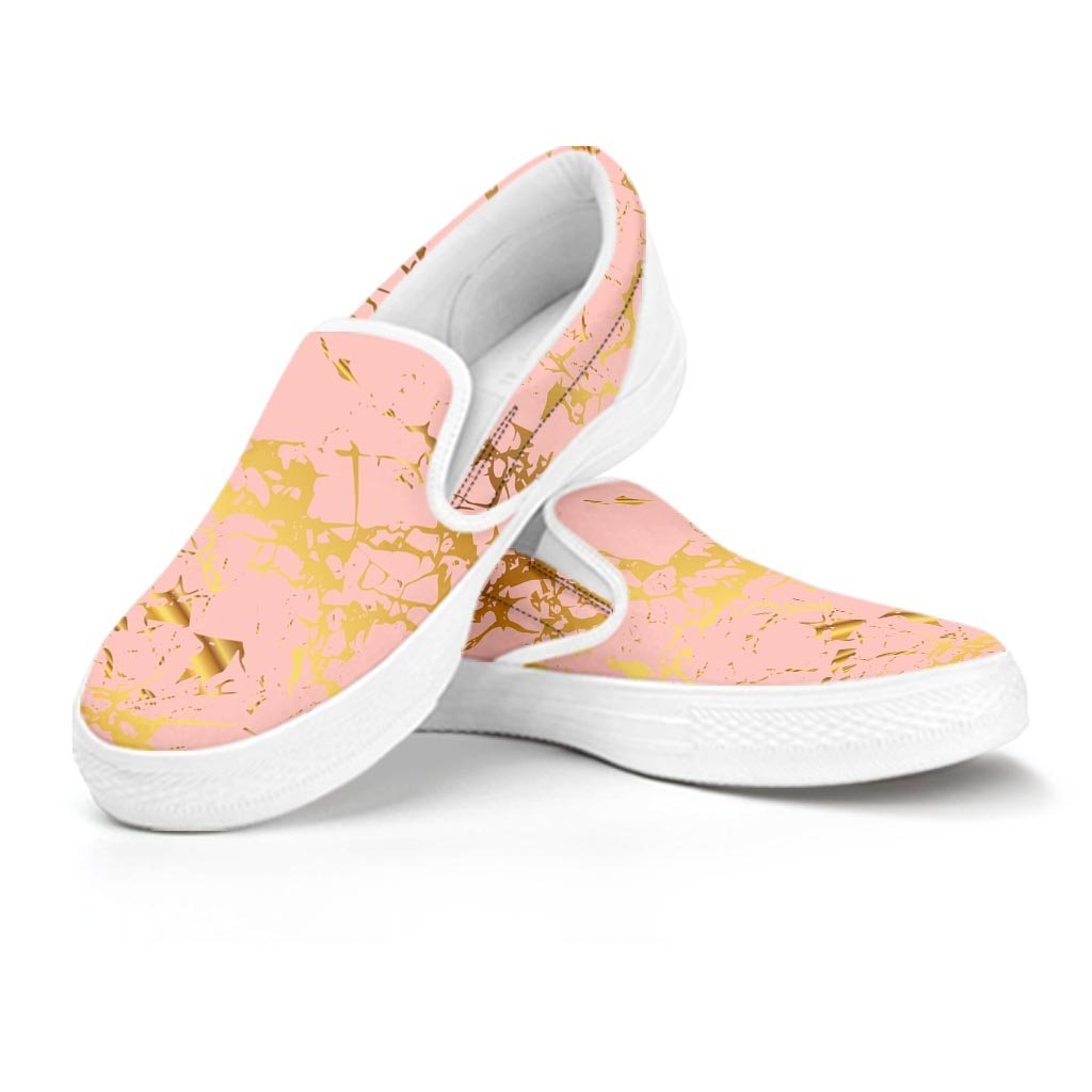 Pink Gold Marble Women's Slip On Sneakers-grizzshop