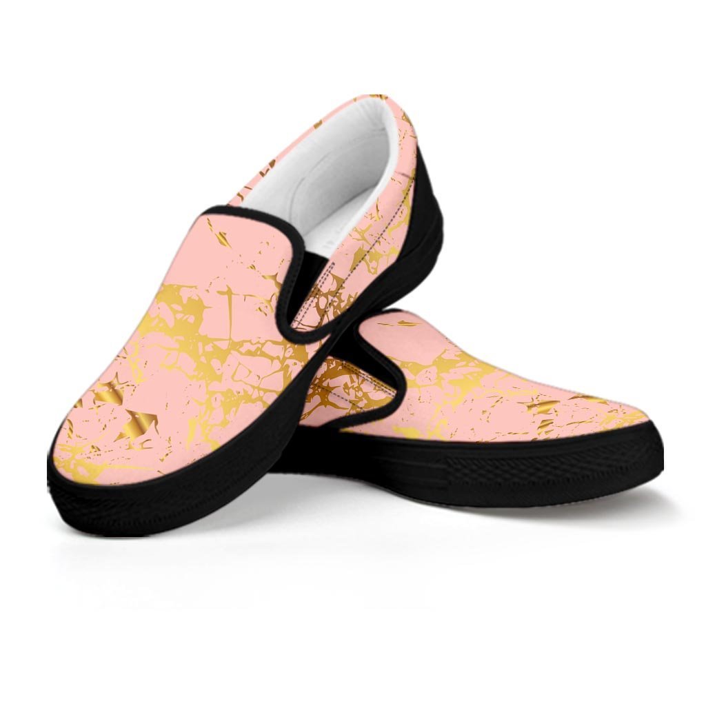 Pink Gold Marble Women's Slip On Sneakers-grizzshop