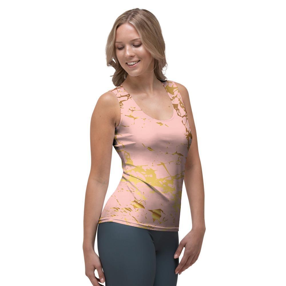 Pink Gold Marble Women's Tank Top-grizzshop