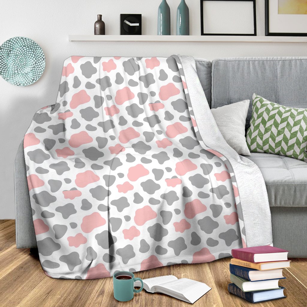 Pink Gray Cow Pattern Print Blanket-grizzshop