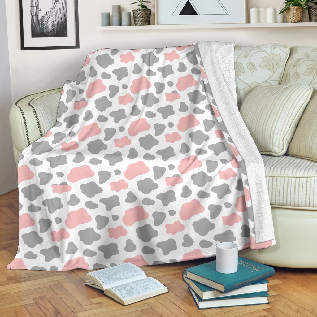 Pink Gray Cow Pattern Print Blanket-grizzshop