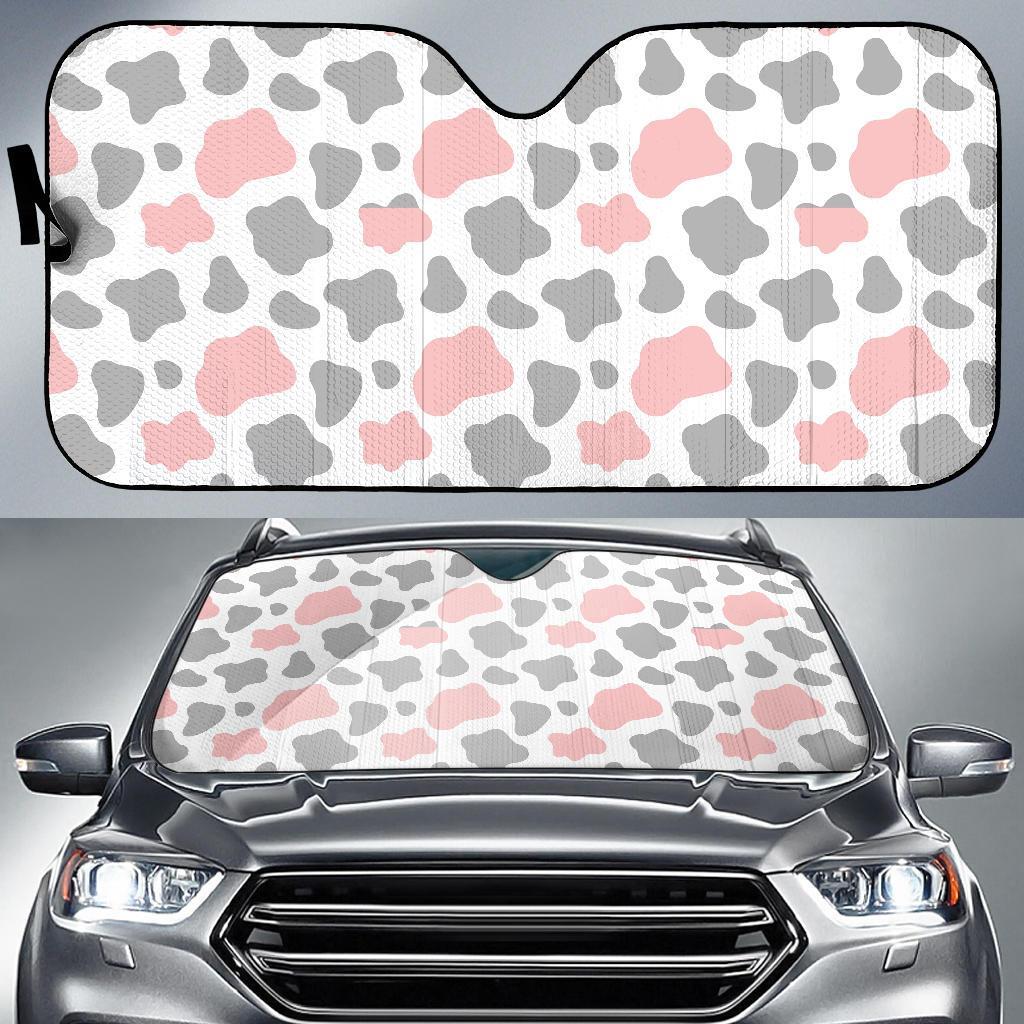 Pink Gray Cow Pattern Print Car Sun Shade-grizzshop