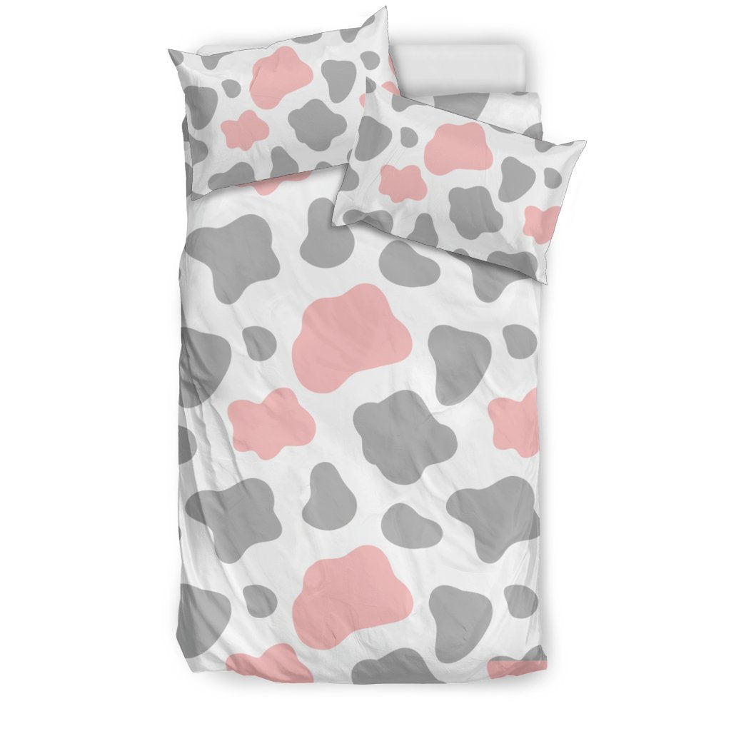 Pink Gray Cow Pattern Print Duvet Cover Bedding Set-grizzshop