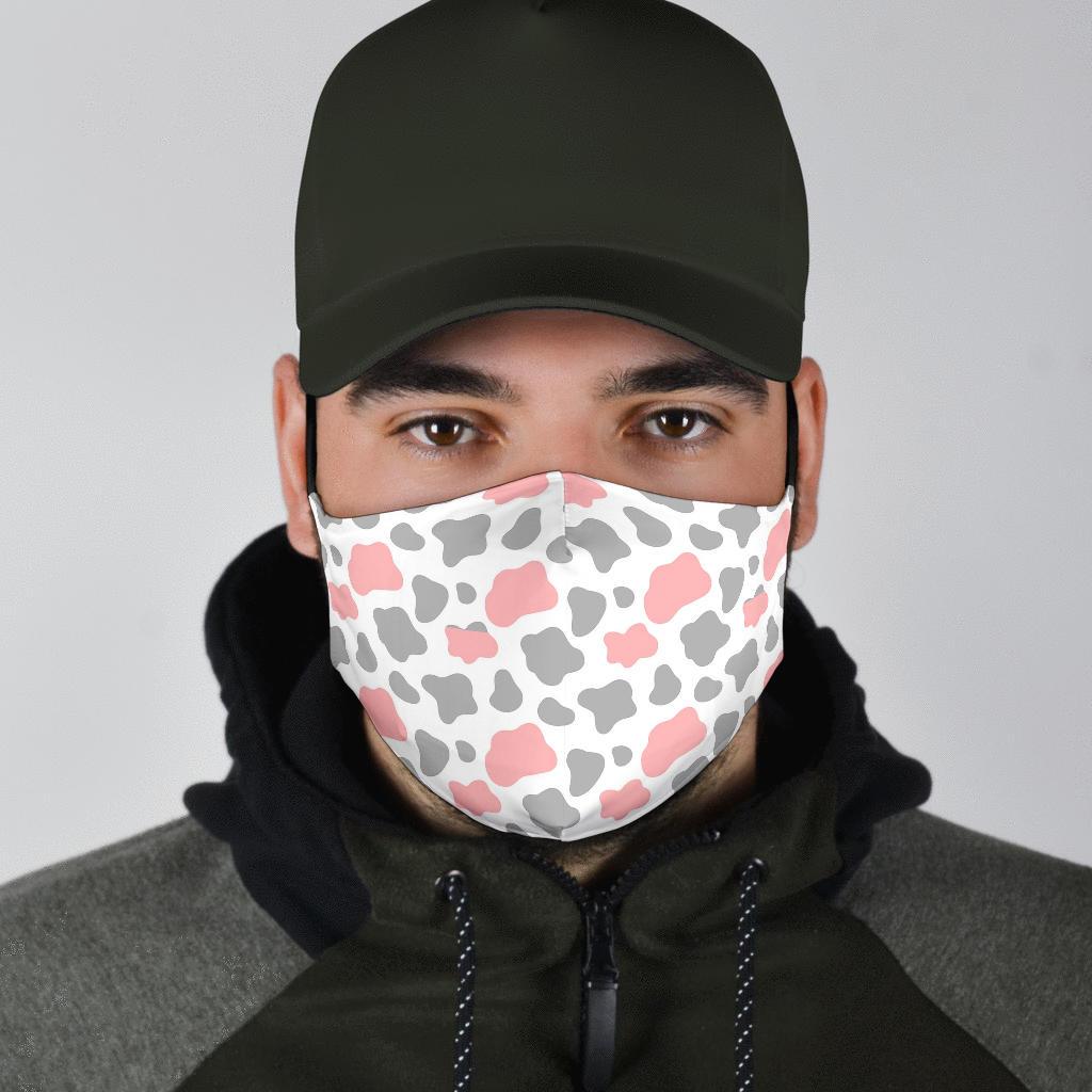 Pink Gray Cow Pattern Print Face Mask-grizzshop