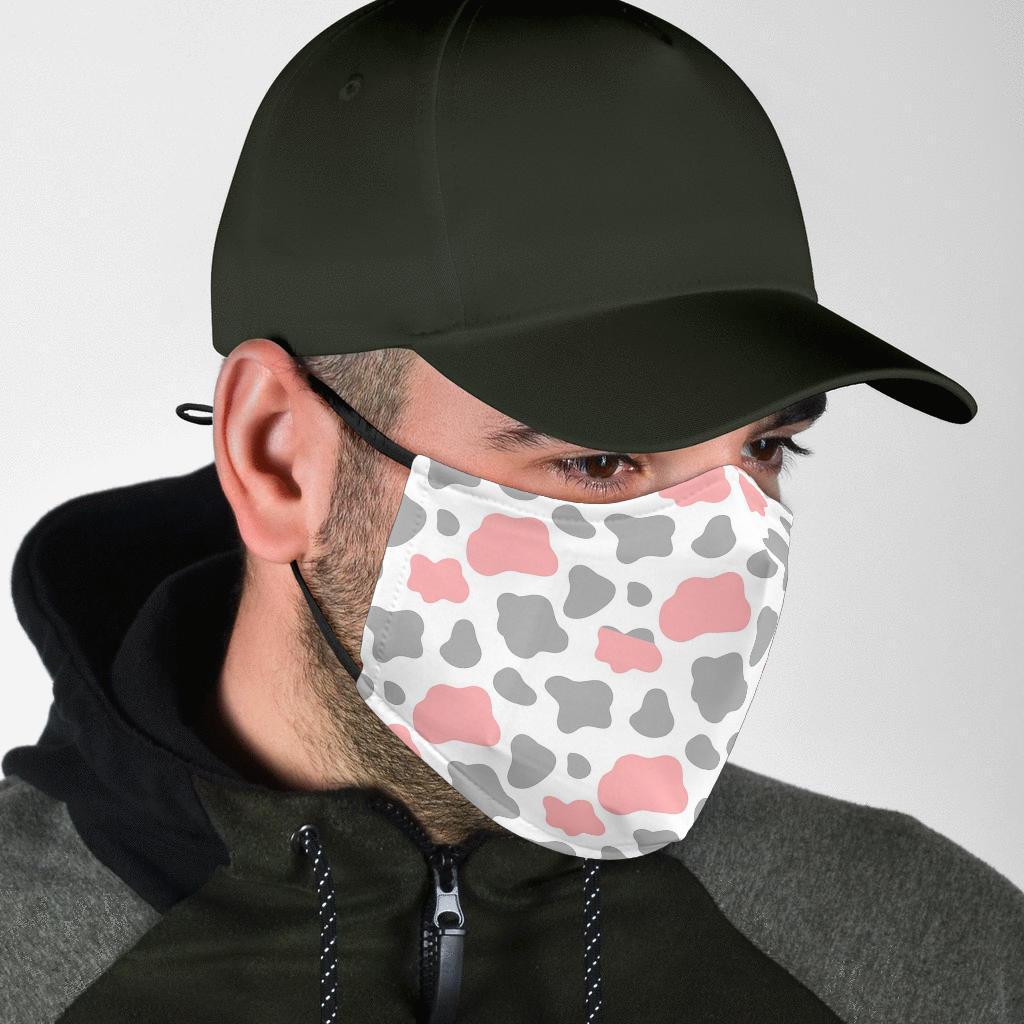 Pink Gray Cow Pattern Print Face Mask-grizzshop