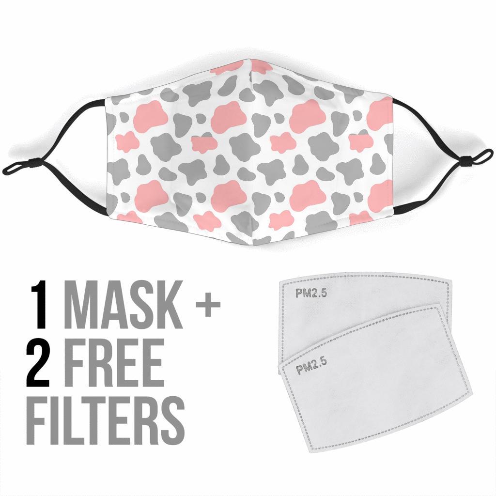 Pink Gray Cow Pattern Print Face Mask-grizzshop