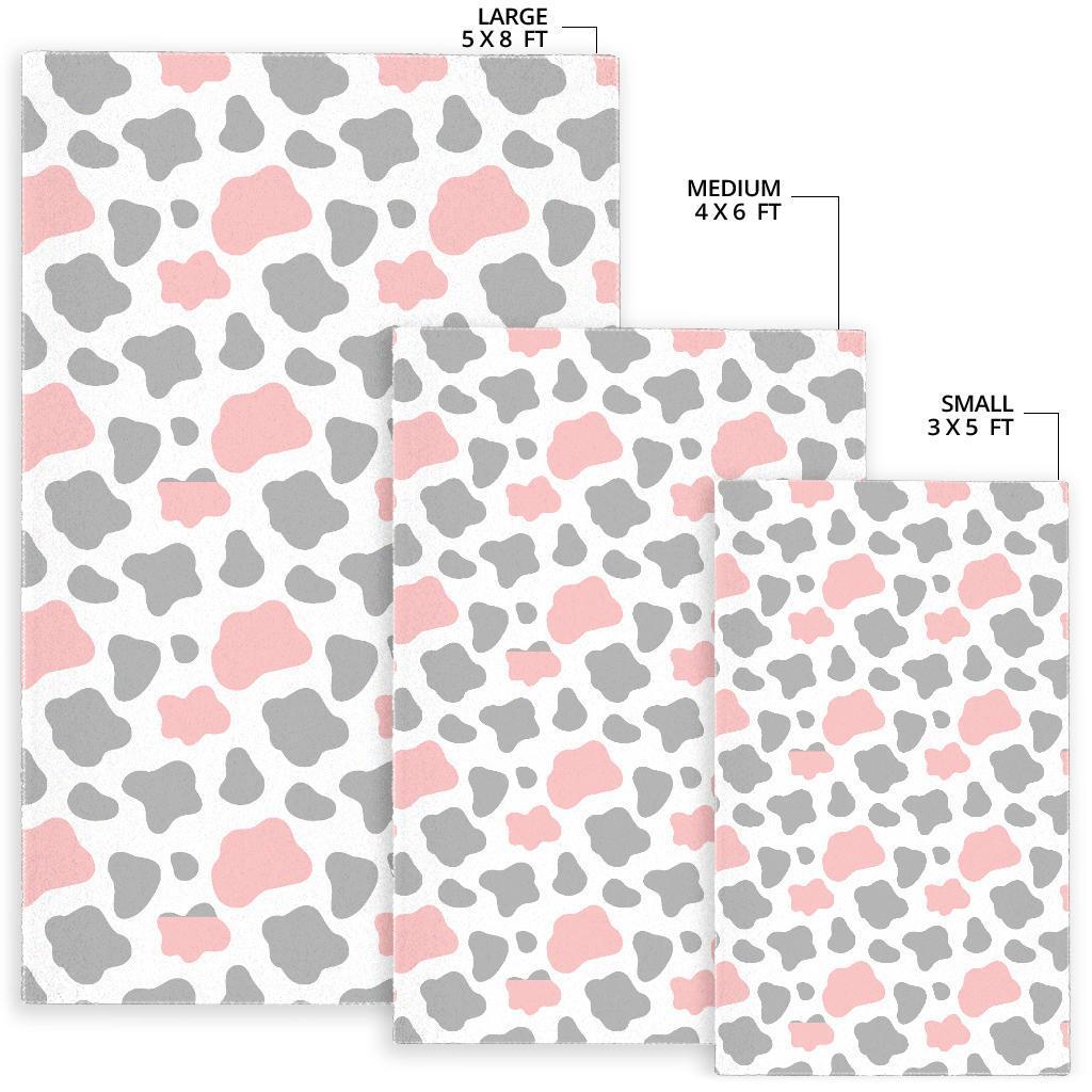 Pink Gray Cow Pattern Print Floor Mat-grizzshop