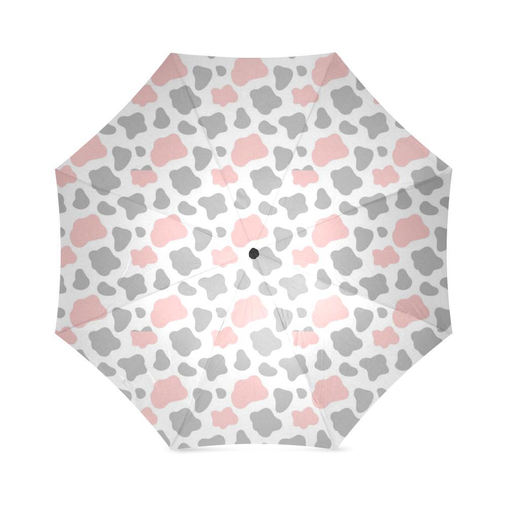 Pink Gray Cow Pattern Print Foldable Umbrella-grizzshop