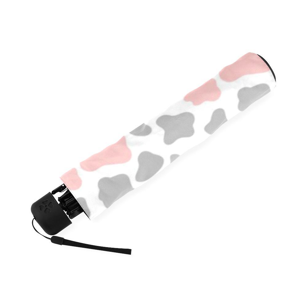 Pink Gray Cow Pattern Print Foldable Umbrella-grizzshop