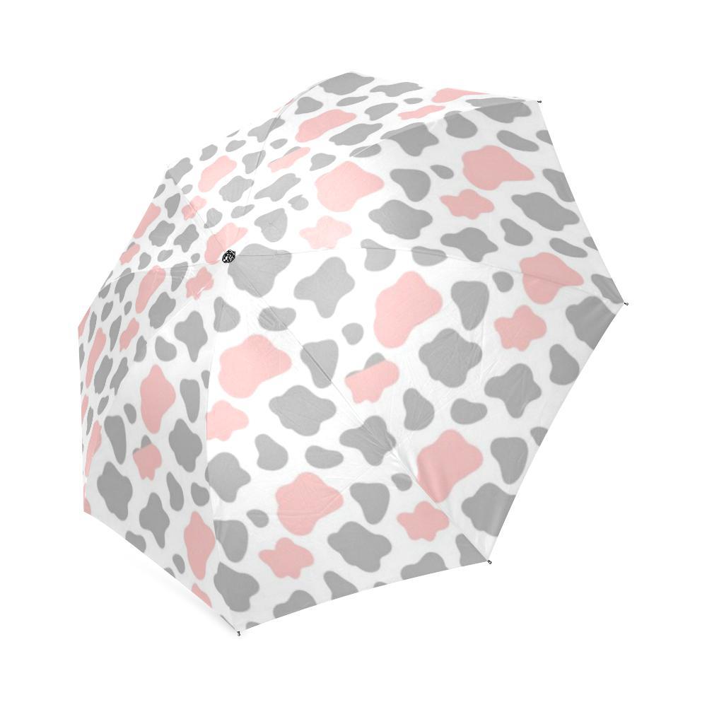 Pink Gray Cow Pattern Print Foldable Umbrella-grizzshop