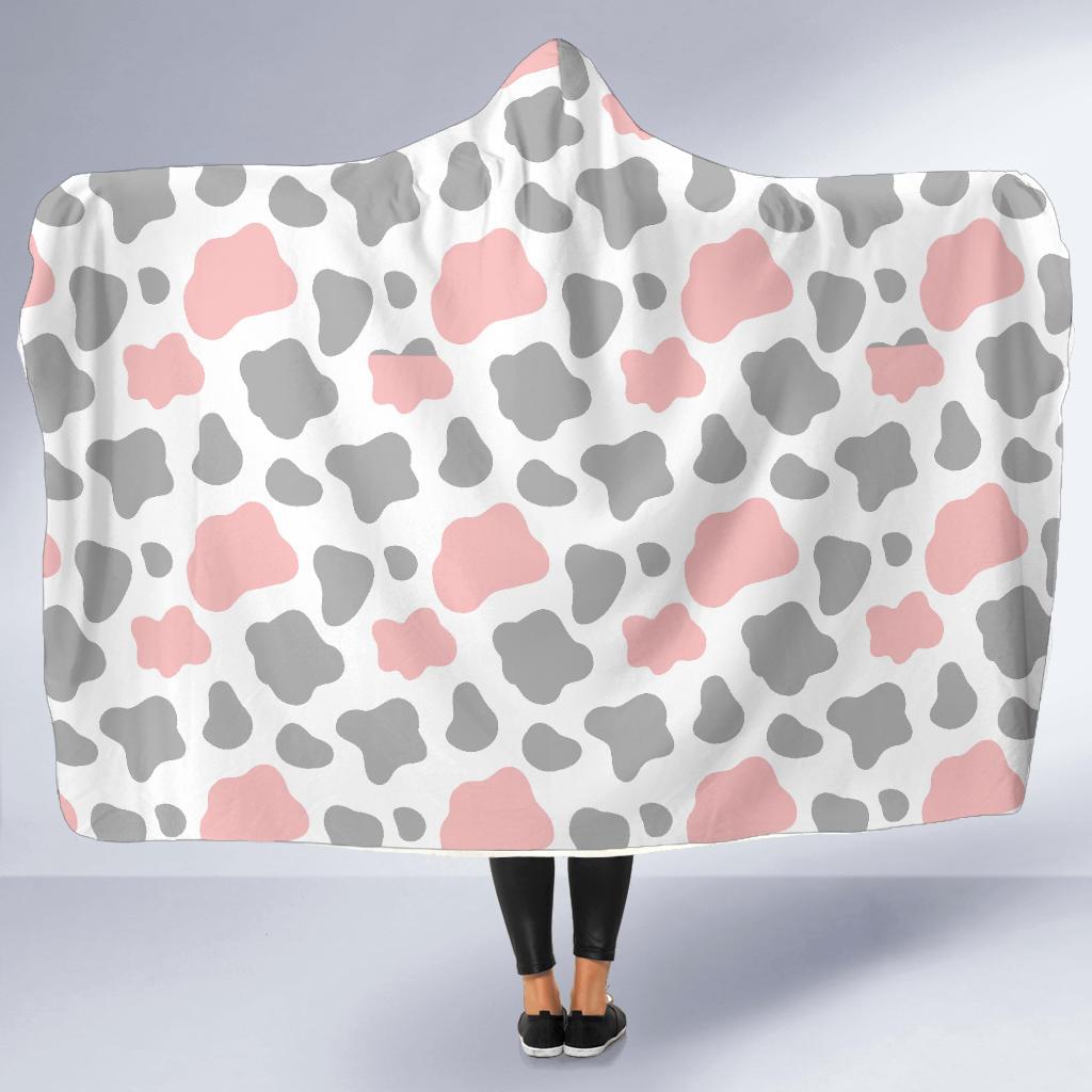 Pink Gray Cow Pattern Print Hooded Blanket-grizzshop