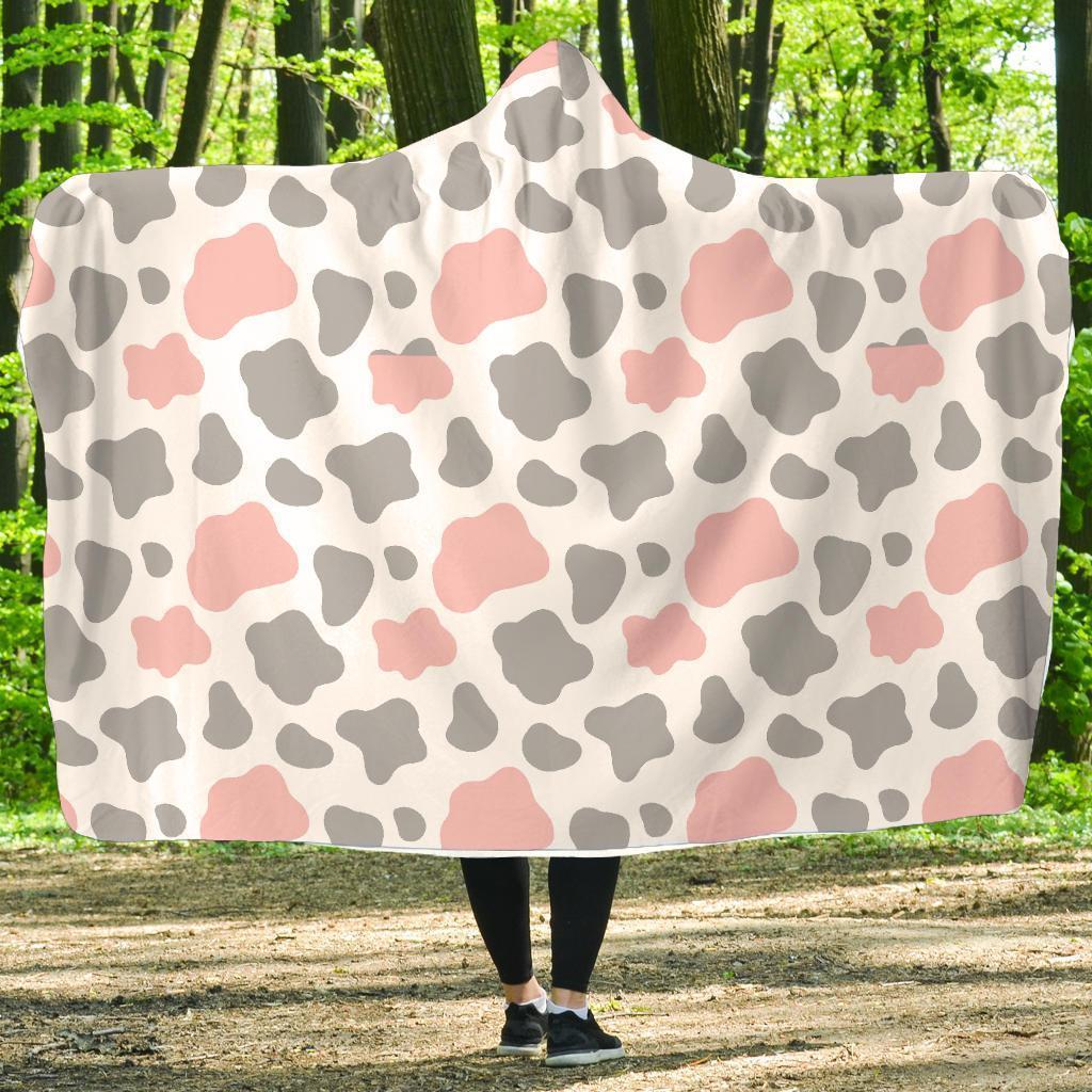 Pink Gray Cow Pattern Print Hooded Blanket-grizzshop