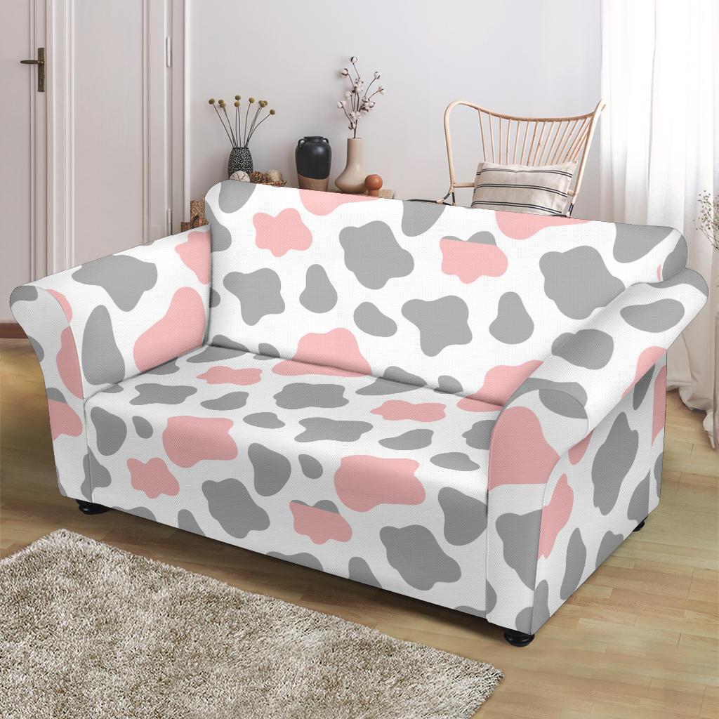 Pink Gray Cow Pattern Print Loveseat Cover-grizzshop