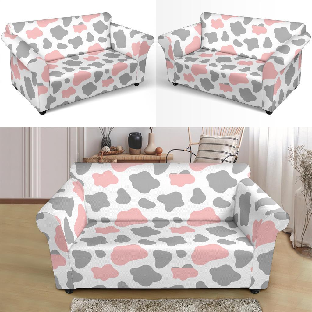 Pink Gray Cow Pattern Print Loveseat Cover-grizzshop