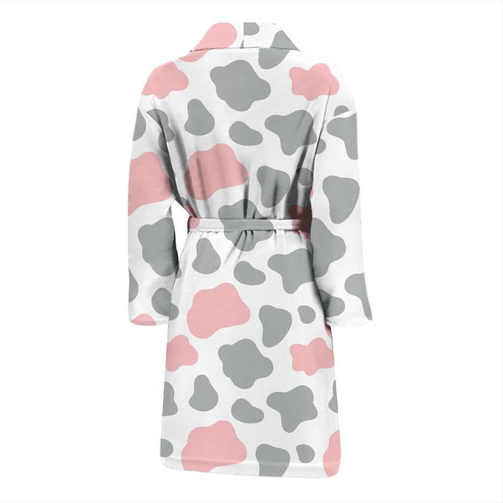 Pink Gray Cow Pattern Print Men Long Robe-grizzshop