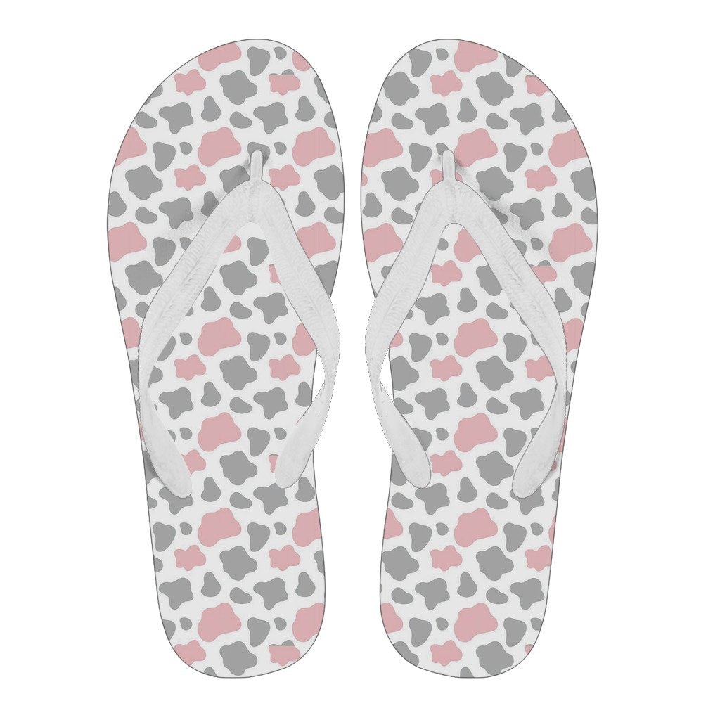 Pink Gray Cow Pattern Print Men & Women Flip Flops-grizzshop