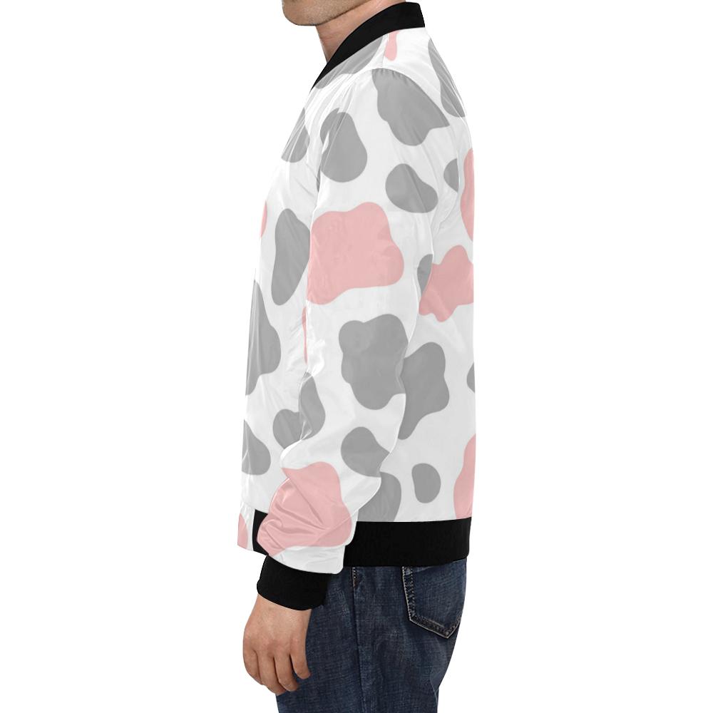 Pink Gray Cow Pattern Print Men's Bomber Jacket-grizzshop