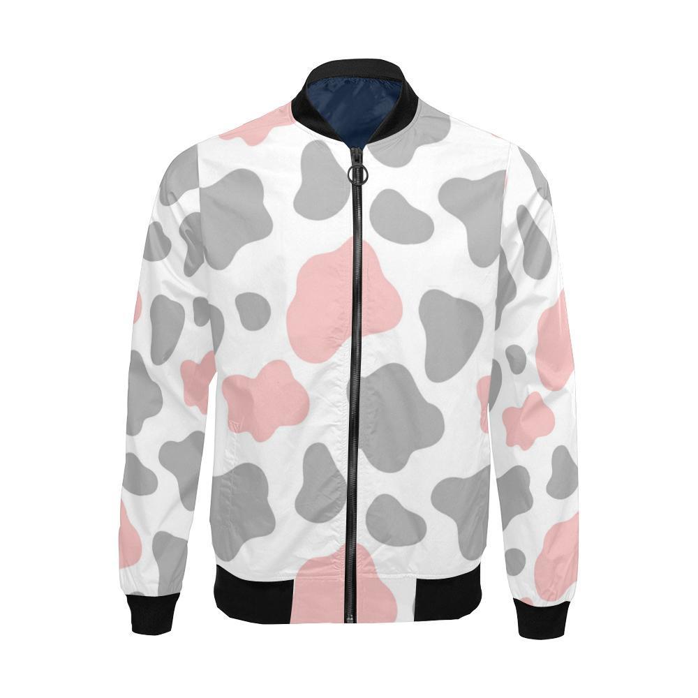 Pink Gray Cow Pattern Print Men's Bomber Jacket-grizzshop