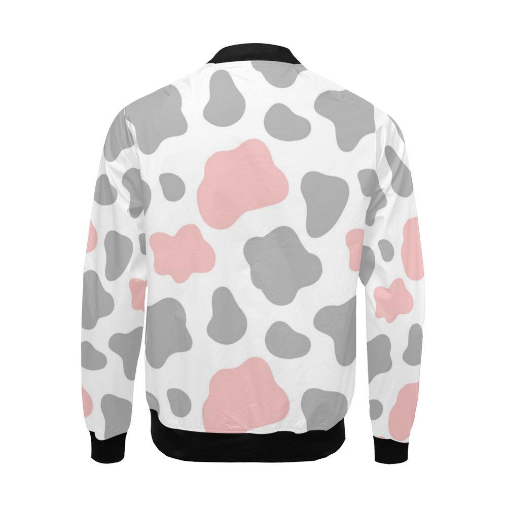 Pink Gray Cow Pattern Print Men's Bomber Jacket-grizzshop