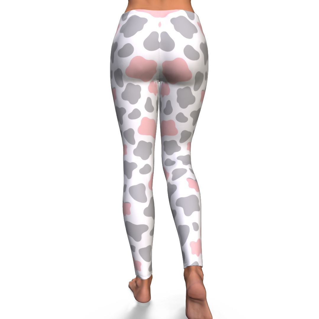 Pink Gray Cow Pattern Print Pattern Women Leggings-grizzshop