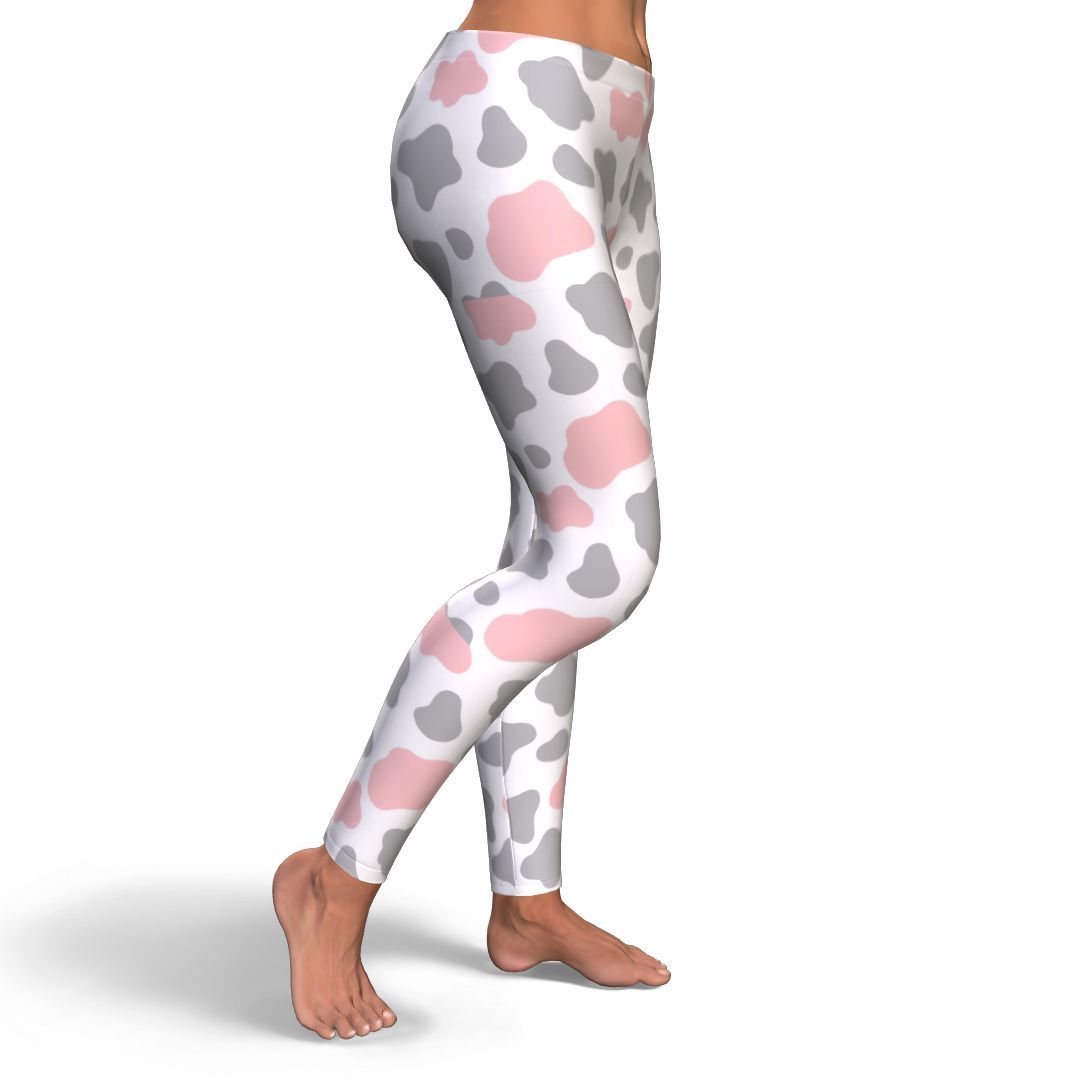 Pink Gray Cow Pattern Print Pattern Women Leggings-grizzshop