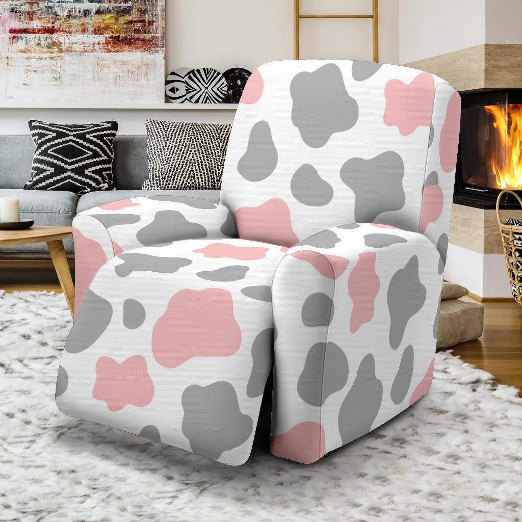 Pink Gray Cow Pattern Print Recliner Cover-grizzshop