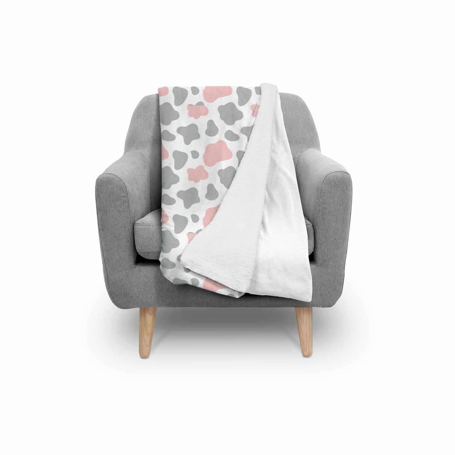 Pink Gray Cow Pattern Print Throw Blanket-grizzshop