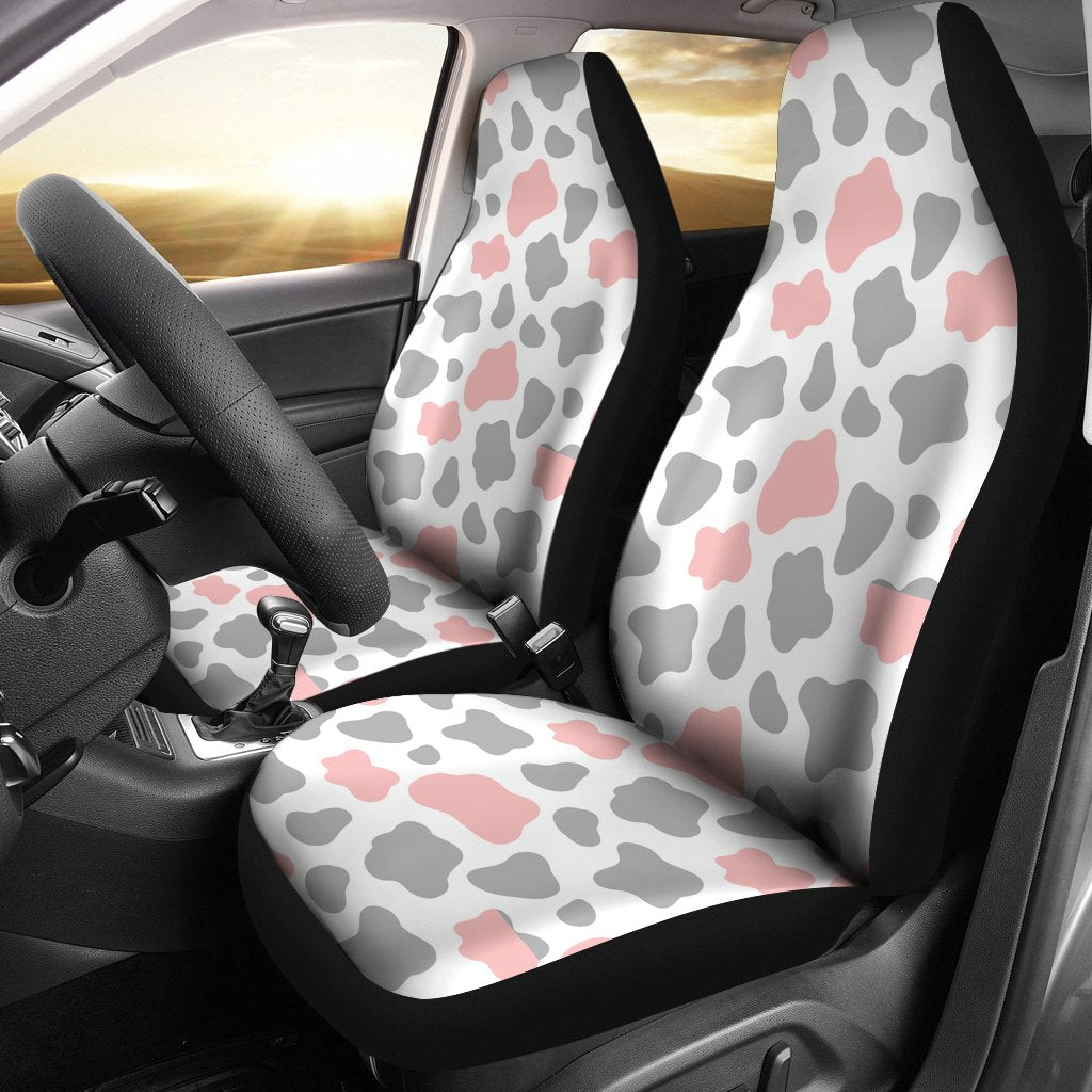 Pink Gray Cow Pattern Print Universal Fit Car Seat Cover-grizzshop