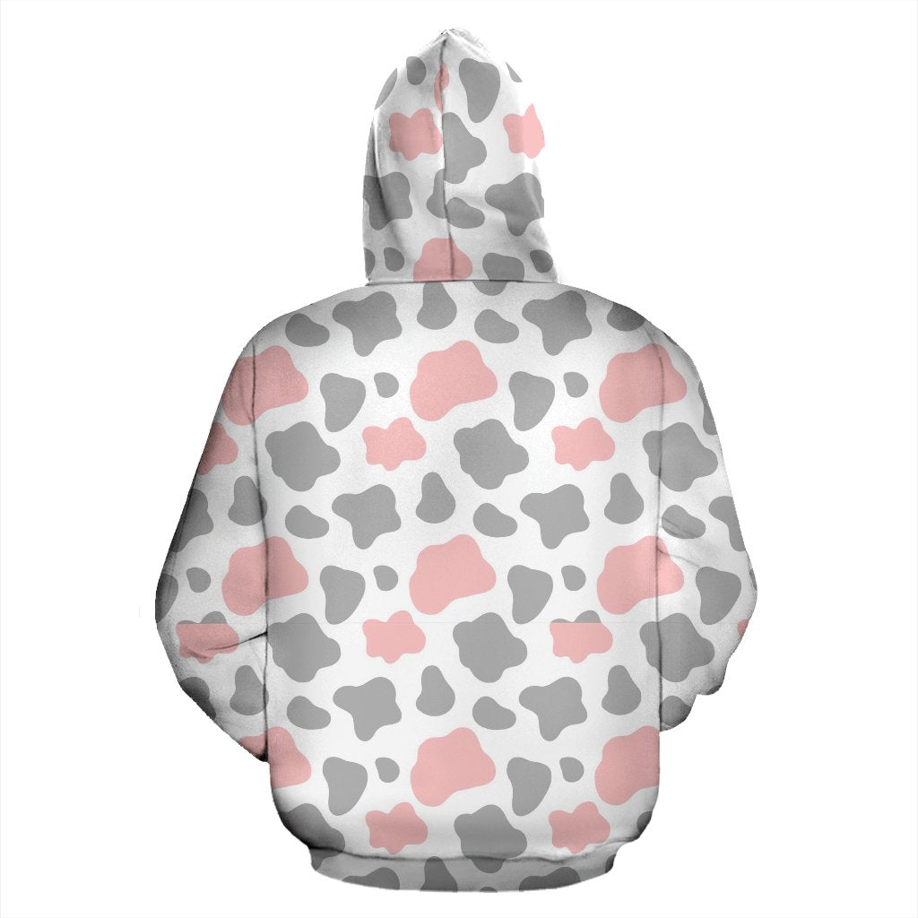 Pink Gray Cow Pattern Print Women Men Pullover Hoodie-grizzshop