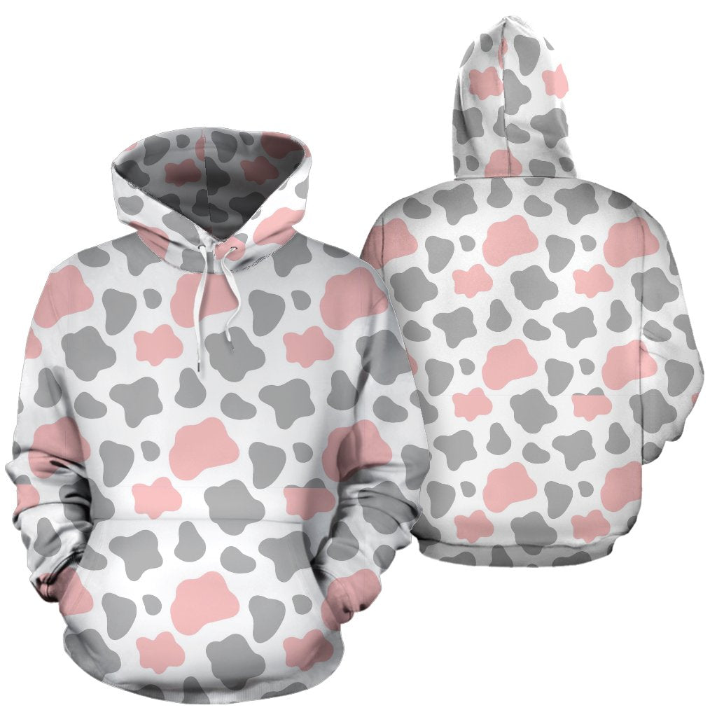 Pink Gray Cow Pattern Print Women Men Pullover Hoodie-grizzshop