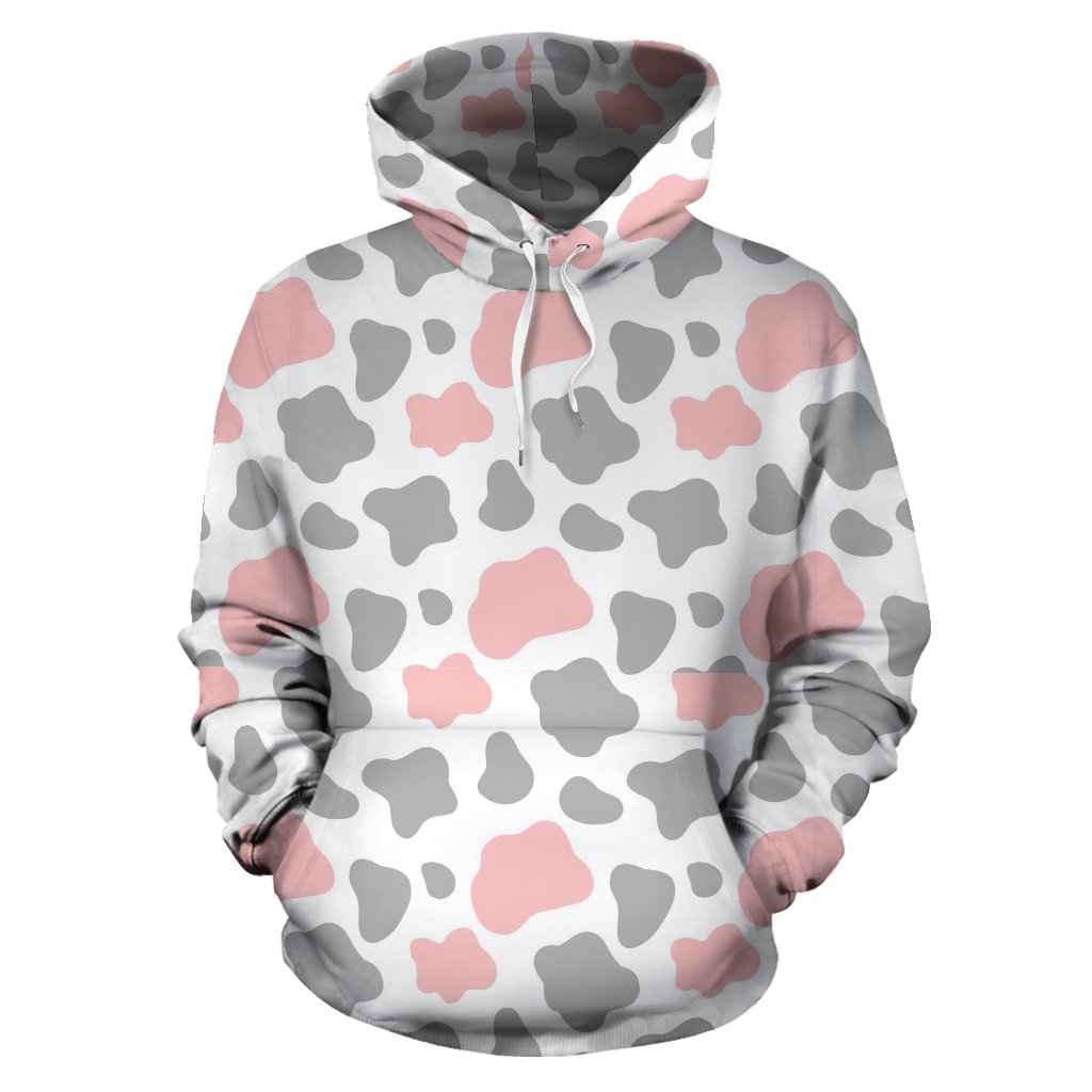 Pink Gray Cow Pattern Print Women Men Pullover Hoodie-grizzshop