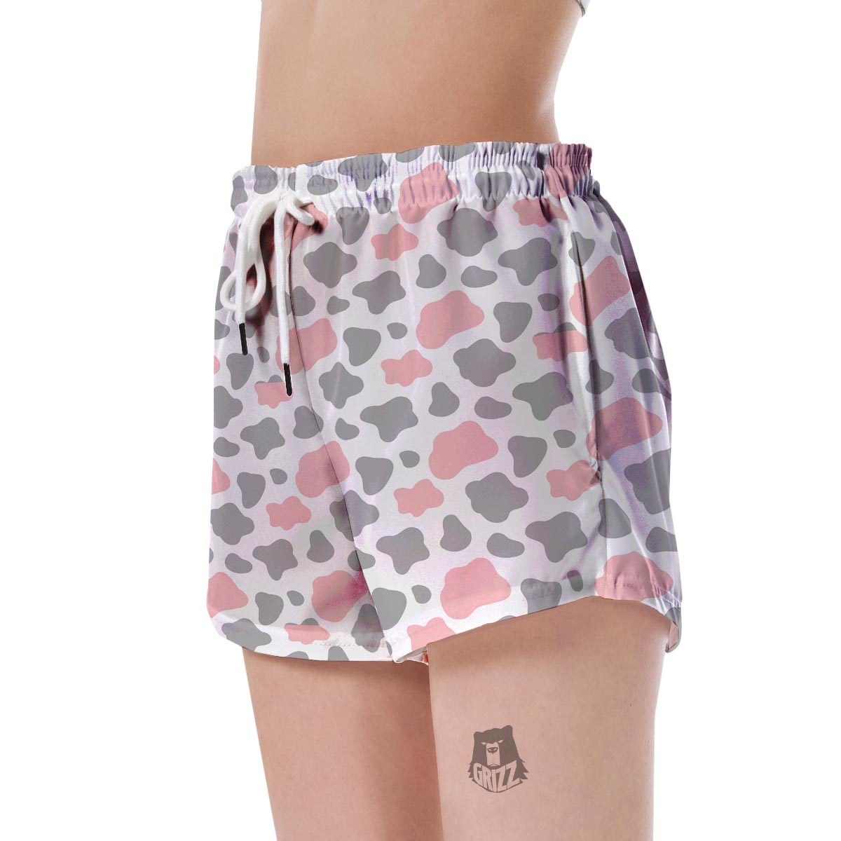 Pink Gray Cow Pattern Print Women's Shorts-grizzshop